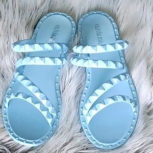 New Olivia Miller Studded Blue Sandals Flip Flops Rubber